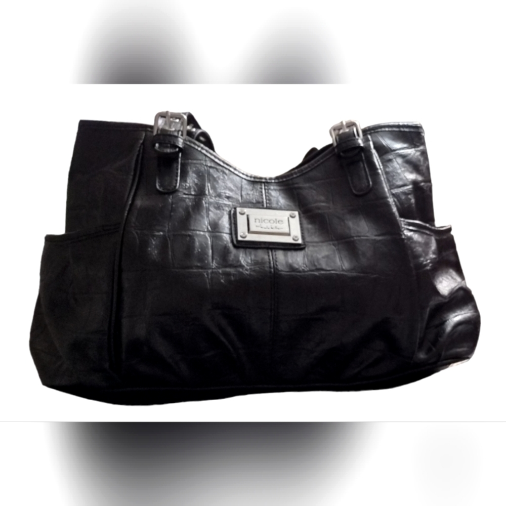 Nicole by Nicole Miller Black Faux Leather Handbag purse w/ Adjustable